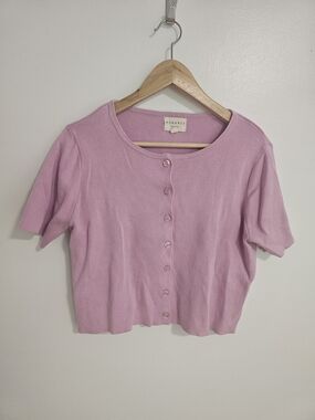 Womance Pink Short-Sleeve Button Front Knit Cardigan Size Medium 100% Cotton